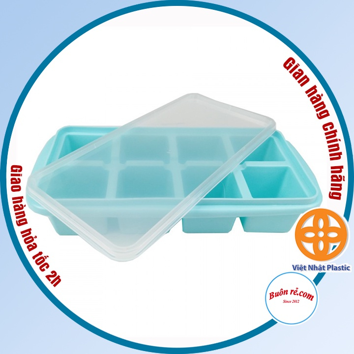 Khay đá 8 viên có nắp  Việt Nhật nhựa dẻo, vỉ đá, khay trữ đồ ăn dặm cho bé, khuôn làm thạch bền đẹp