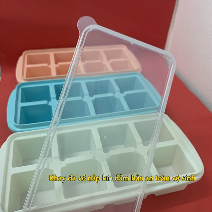 Khay đá 8 viên có nắp  Việt Nhật nhựa dẻo, vỉ đá, khay trữ đồ ăn dặm cho bé, khuôn làm thạch bền đẹp
