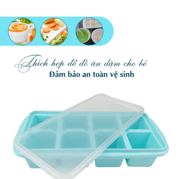 Khay đá 8 viên có nắp  Việt Nhật nhựa dẻo, vỉ đá, khay trữ đồ ăn dặm cho bé, khuôn làm thạch bền đẹp