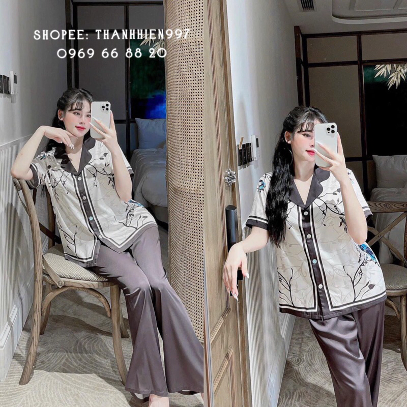 ❤️Hàng QC❤️Pijama tay ngắn quần dài CLC bear Brown_Thanhhien997_lụa satin cao cấp, Form rộng thoải mái 1071.
