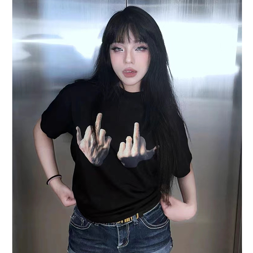 FOCUS local brand Đen fashion vintage áo phông hình nữ bigsize unisex tee 100%cotton