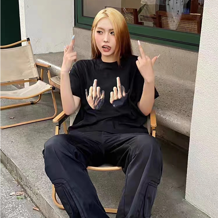 FOCUS local brand Đen fashion vintage áo phông hình nữ bigsize unisex tee 100%cotton