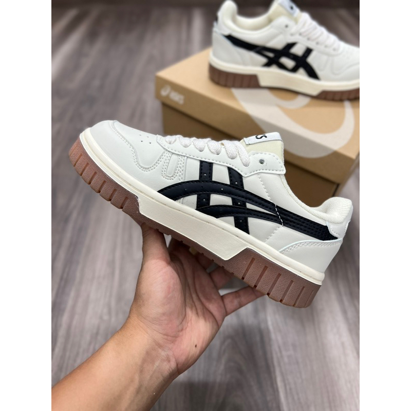 GIÀY ASIC’s kem nâu đen mẫu mới nam nữ, Giày asics kem đen đế nâu cao cấp, giày asic court mz az