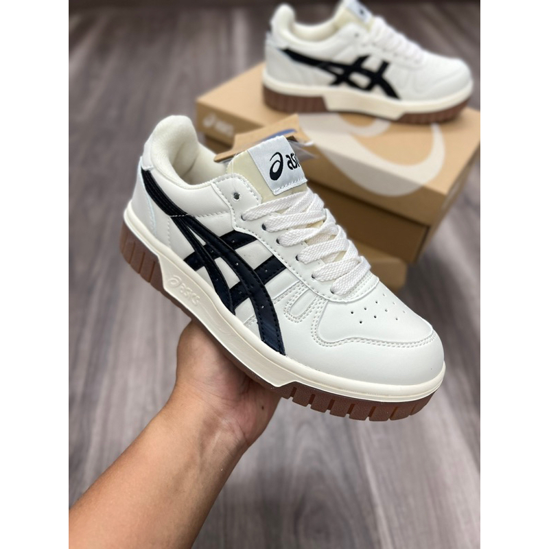 GIÀY ASIC’s kem nâu đen mẫu mới nam nữ, Giày asics kem đen đế nâu cao cấp, giày asic court mz az