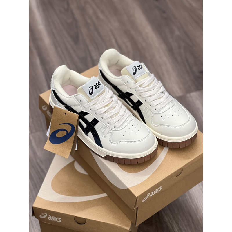 GIÀY ASIC’s kem nâu đen mẫu mới nam nữ, Giày asics kem đen đế nâu cao cấp, giày asic court mz az