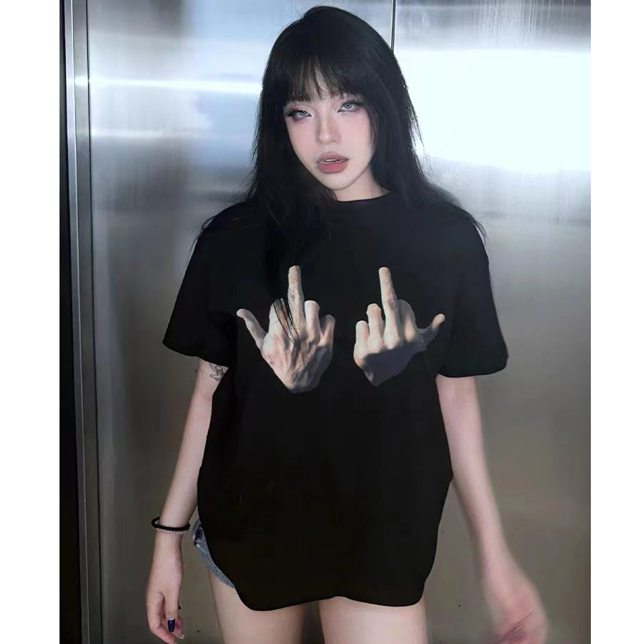 FOCUS local brand Đen fashion vintage áo phông hình nữ bigsize unisex tee 100%cotton