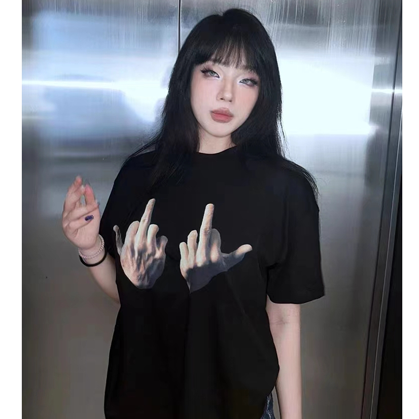 FOCUS local brand Đen fashion vintage áo phông hình nữ bigsize unisex tee 100%cotton