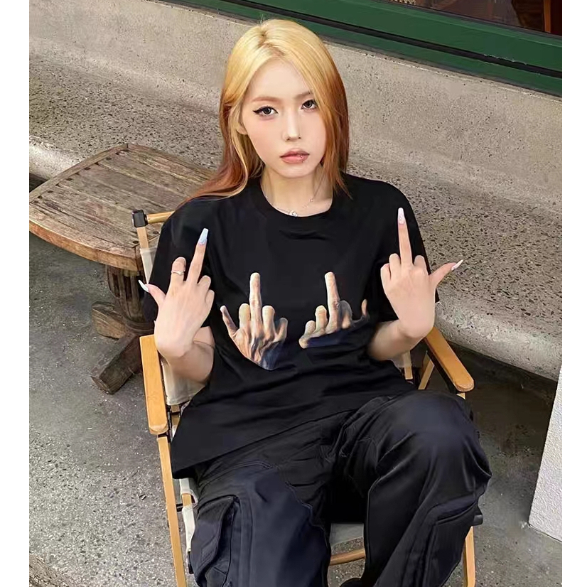 FOCUS local brand Đen fashion vintage áo phông hình nữ bigsize unisex tee 100%cotton