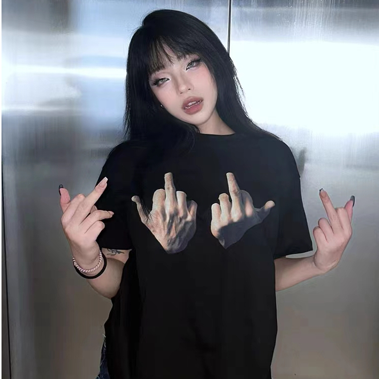 FOCUS local brand Đen fashion vintage áo phông hình nữ bigsize unisex tee 100%cotton