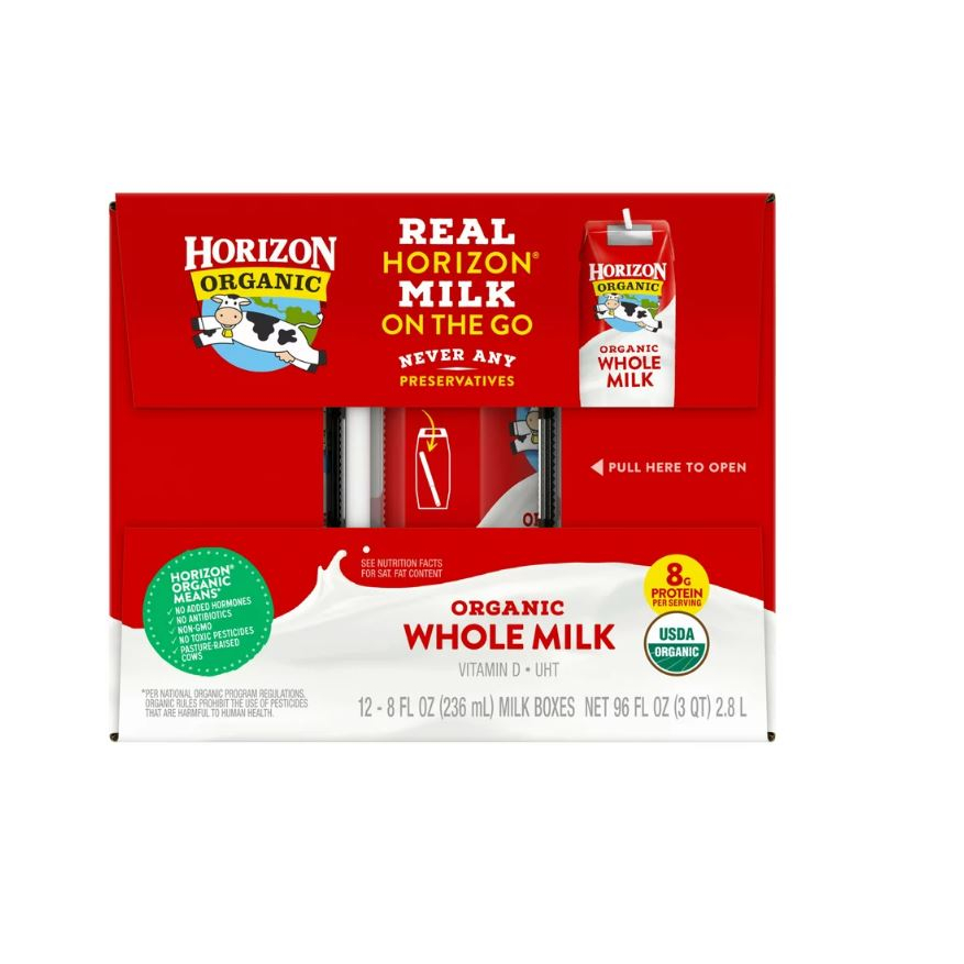 Thùng 12 Hộp Sữa Nước Horizon Organic Mỹ Whole Milk 236ml x 12 hộp