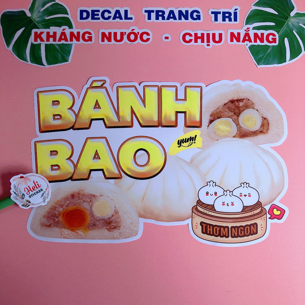 Decal Trang Trí BÁNH BAO ✨ Hình Dán Decor Quán Ăn Vặt , Trà Sữa, Cà Phê - Sticker Kháng Nước, Chịu Nắng.