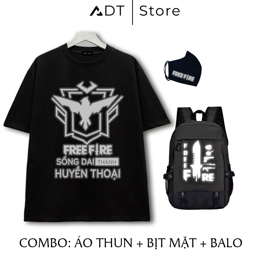 ADT.Store x COMBO: ÁO THUN + BỊT MẶT + BALO - Mẫu hình Game Free Fire | Áo chất thun thoáng mát | mẫu hình in phản quang