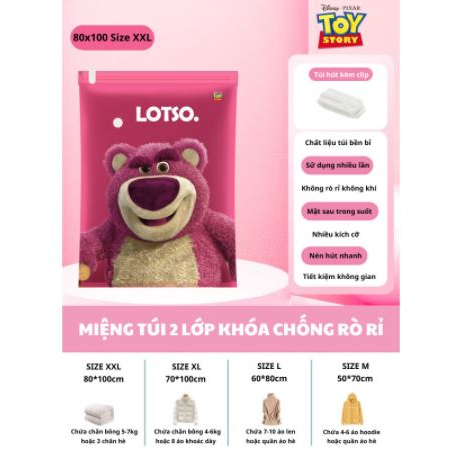 Set 5 Túi hút chân không Gấu Dâu LOSTO đựng bảo quản quần áo chăn ga - Tặng kèm Bơm tay