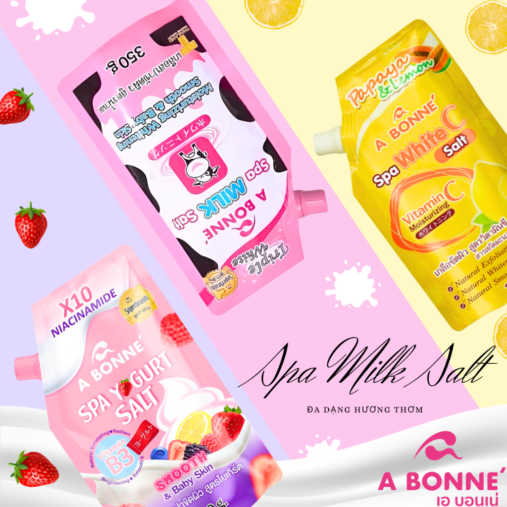 Muối Tắm Sữa Bò - Tẩy Tế Bào Da Chết Body Cơ Thể A Bonne Trắng Sáng Mềm Da Dưỡng Ẩm Spa Milk Salt Thái Lan 350g