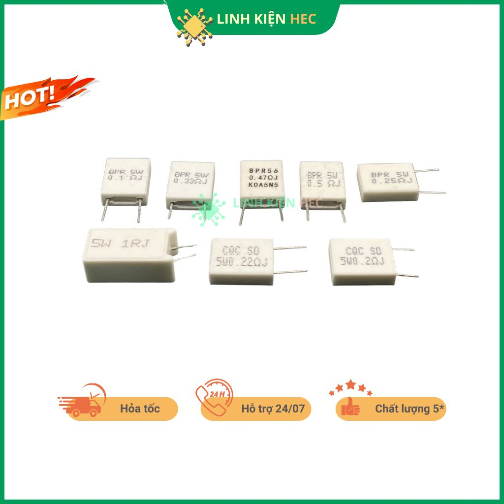 Điện trở sứ 0.1R0.15R0.2R0.22R0.25R0.33R0.47R0.5R 5% 5W chính hãng linh kiện hec