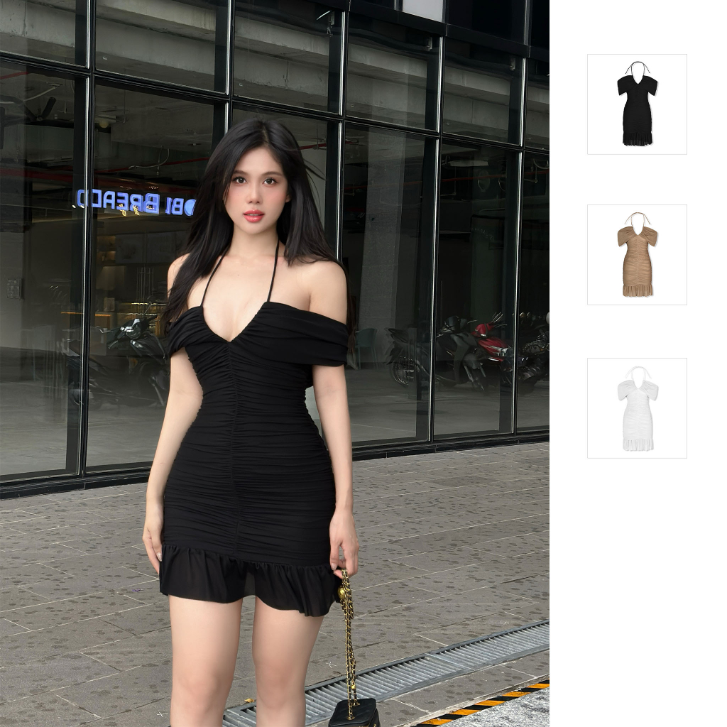 Đầm Nữ Ngắn Sleeveless Ruffle Sun, Chất Vải Thun Lưới Thoải Mái, WDN050, SOMEHOW