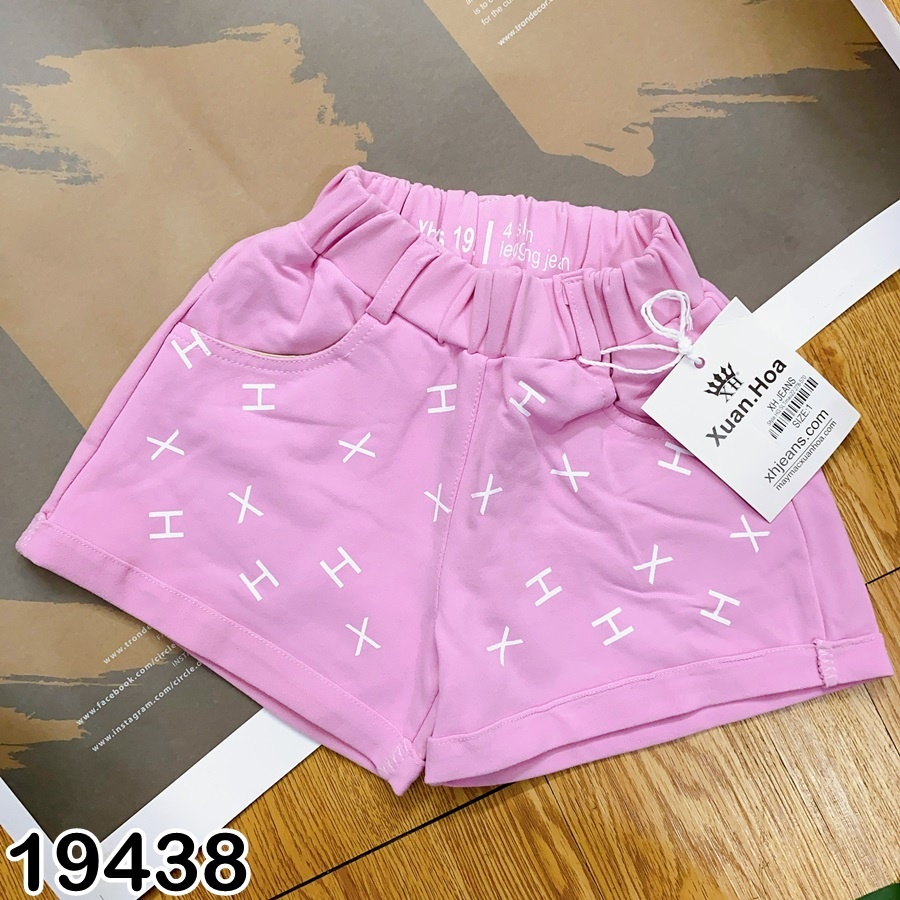 Short thun Bigbaby họa tiết chứ 3 màu xanh-đen-hồng chất mềm thoáng cho bé 8-25kg