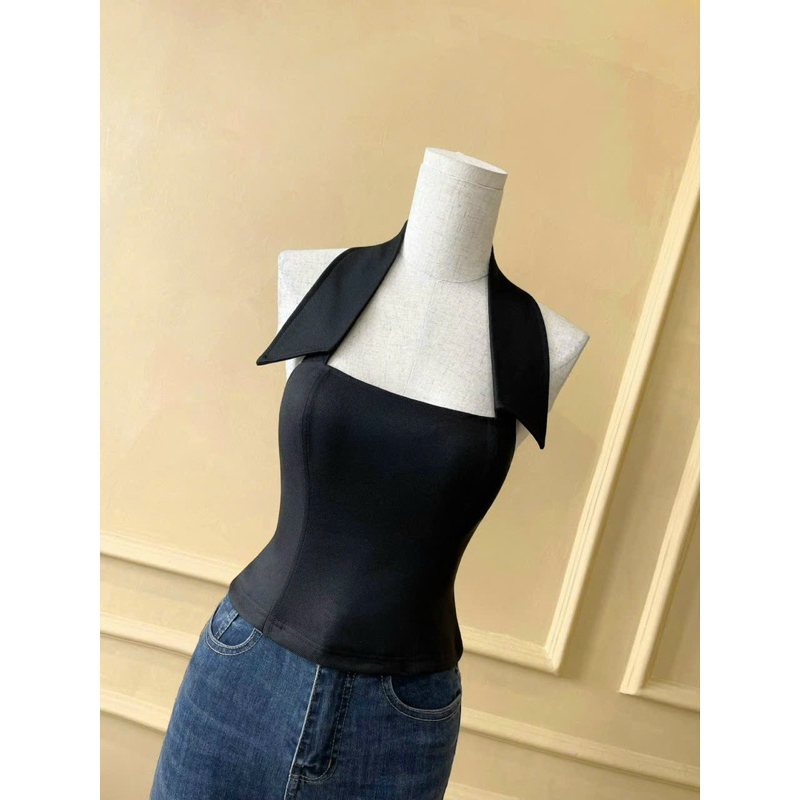 Áo Yếm Jean Denim Cổ Sơ Mi Siêu Sang Hàng Cao Cấp