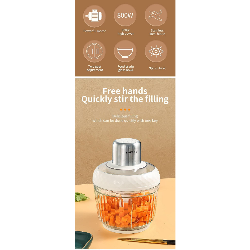 Máy xay SOKANY 7032 2in1 2 cối xay đa năng 3L 800w