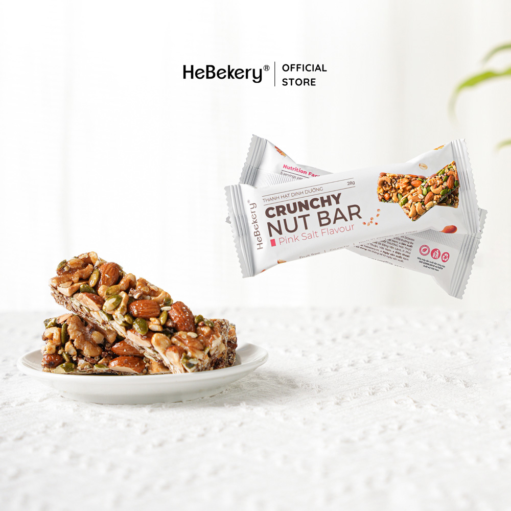 Thanh Năng Lượng Siêu Hạt Muối Hồng Hebekery 114Kcal - Crunchy Nut Bar Ăn Kiêng Văn Phòng Lành Mạnh