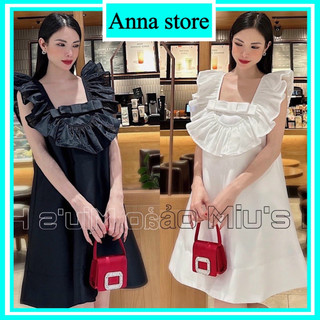 đầm cổ vuông bèo dáng ngắn xòe chất tappa M070