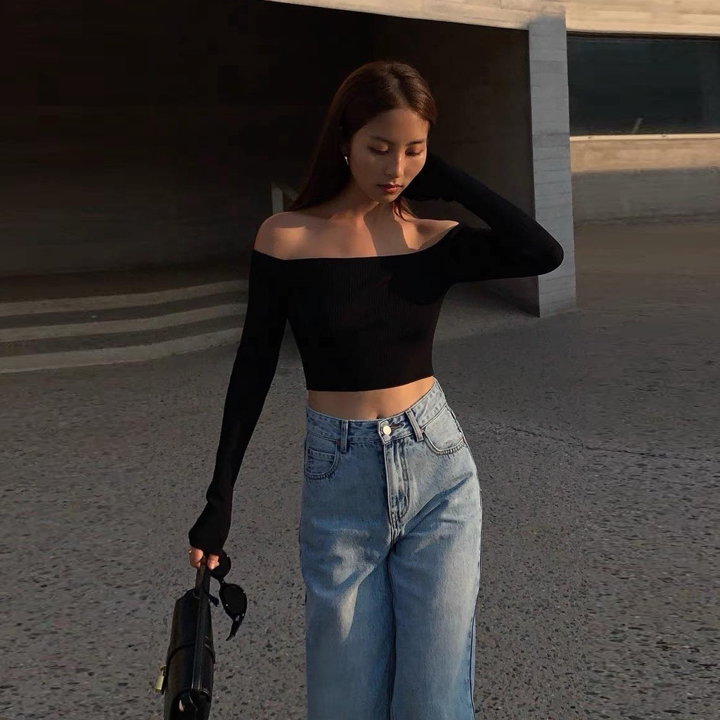 Áo Thun Nữ Dài Tay Croptop Trễ Vai Thun Mềm Mại Cao Cấp Trễ Vai Thời Trang SEXY 2023 CỰC XINH