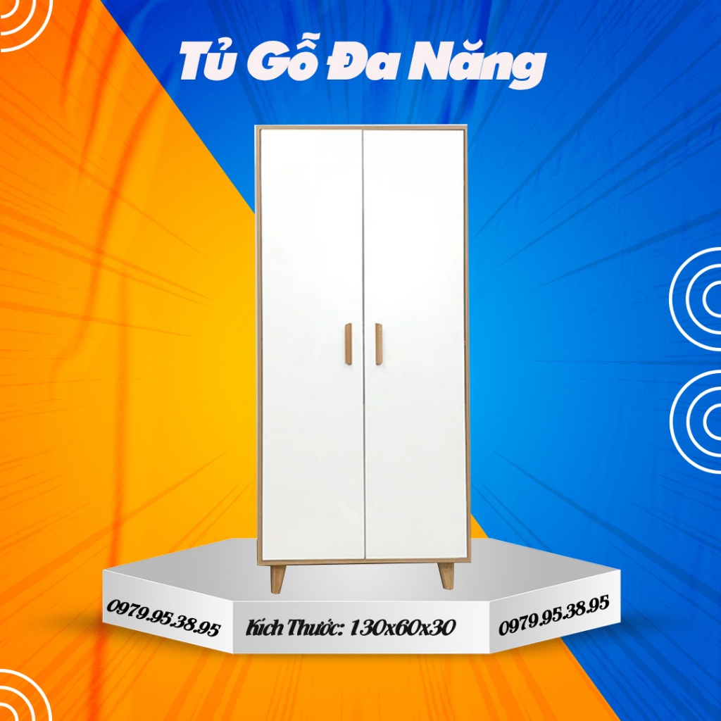 Tủ Gỗ Có Cánh Đa Năng, Tủ Để Đồ Dùng Cá Nhân, dễ dàng lắp ráp kích thước 130x60x30cm