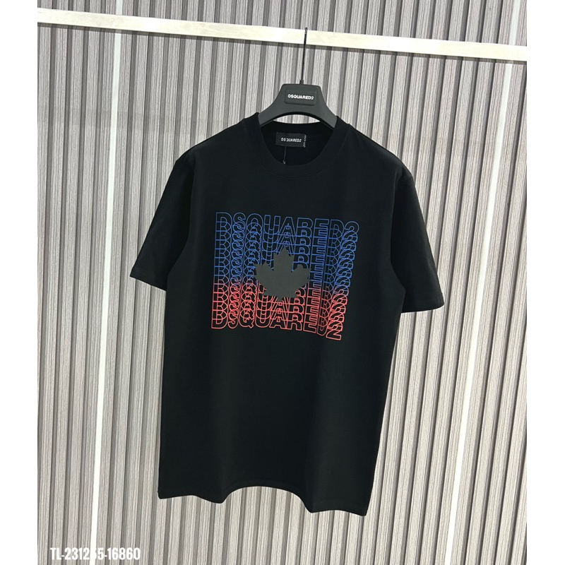Áo phông Unisex cổ tròn In Chữ DSQ2 Nháy Xanh Đỏ Hình Lá Phong Đen Trắng