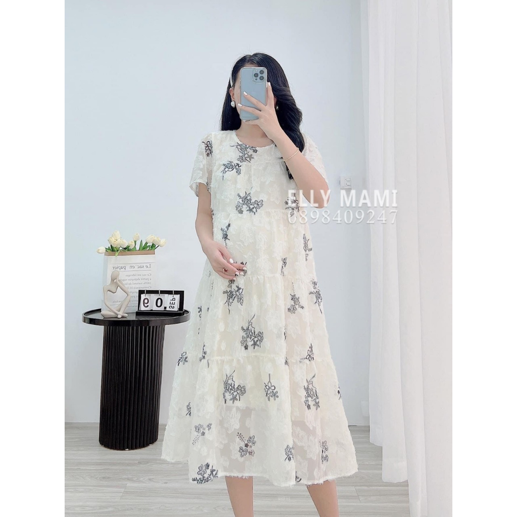 Đầm bầu babydoll hoa nhí , váy bầu dáng dài thiết kế họa tiết hoa siêu xinh