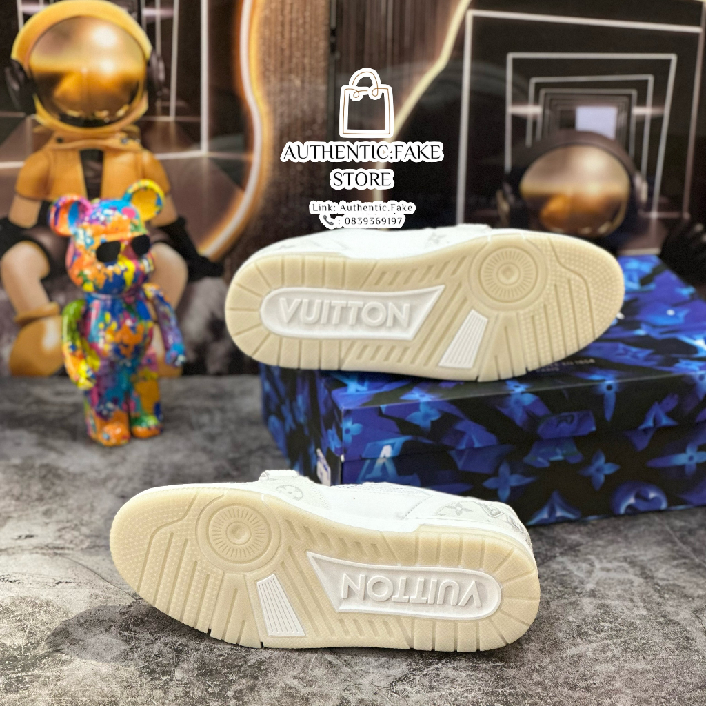 Giày Thể Thao Nam Louis Vuitton LV Trainer Sneaker 1A9ZI6 Màu Trắng Kem Họa Tiết LV Quai Dán Crem