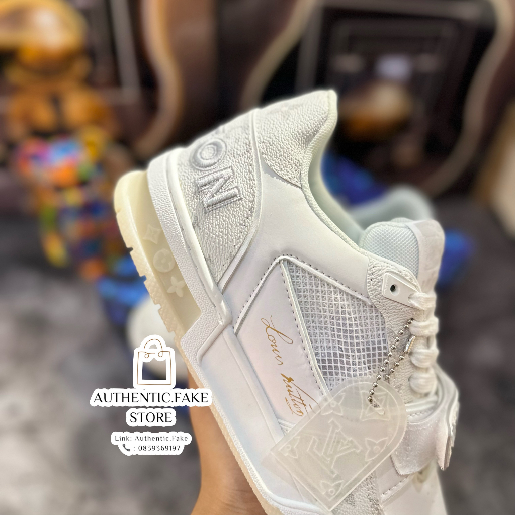 Giày Thể Thao Nam Louis Vuitton LV Trainer Sneaker 1A9ZI6 Màu Trắng Kem Họa Tiết LV Quai Dán Crem