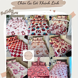 Bộ 5 món ga gối và chăn phao cotton poly chần bông dày loại 1 các mẫu gấu lotso đỏ, gấu dâu hồng siêu hott