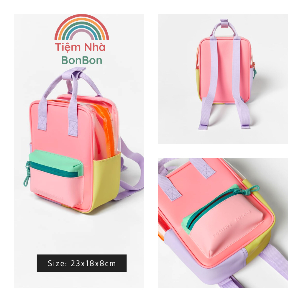 Balo Nhựa Zara Sắc Màu Multicolor_Hàng xuất dư loại 1_Balo cho bé gái đi mẫu giáo nhà trẻ mầm non