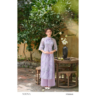 Bộ áo dài họa tiết hoa tím dáng tay ngắn trẻ trung YOONA - YT25S045