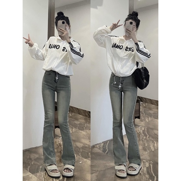 Quần Jeans Ống Loe lưng cao bạc màu Ulzzang 2023