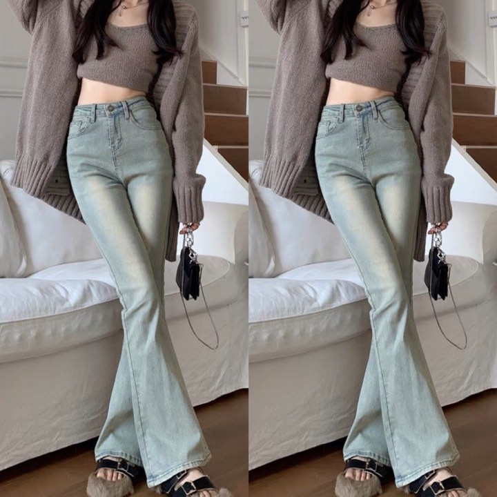 Quần Jeans Ống Loe lưng cao bạc màu Ulzzang 2023