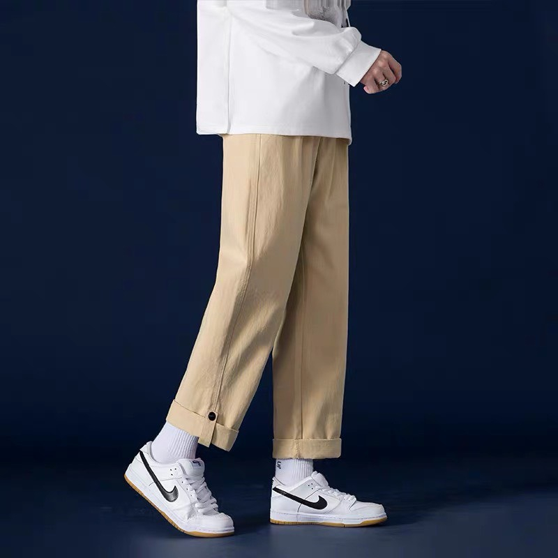 Quần Kaki Nam Nữ Ống Suông Basic Unisex - Kiểu quần baggy nam ống rộng xắn gấu trẻ trung