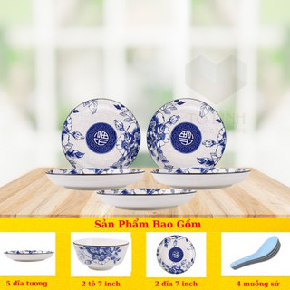 Chén gốm sứ,tô gốm sứ,đĩa gốm sứ họa tiết hoa cổ chữ Phúc các size khách hàng lựa chọn