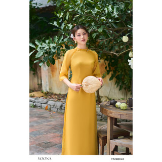 Bộ áo dài tơ ngắn tay phối cổ dáng đứng YOONA - YT26B040