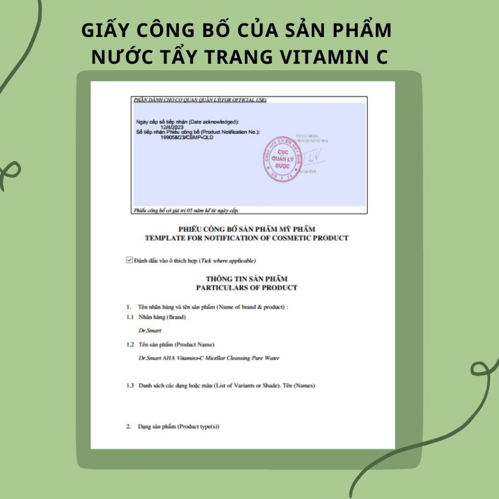 Nước tẩy trang Dr.smart Detox cho da AHA Vitamin C, Micellar Cleansing Pure Water 500ml