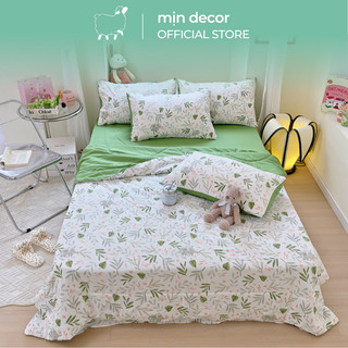 Bộ 5 món chăn ga gối xơ đũi đậu nành Mịn Decor set chăn chần lót drap giường 2 vỏ gối miễn phí bo chun