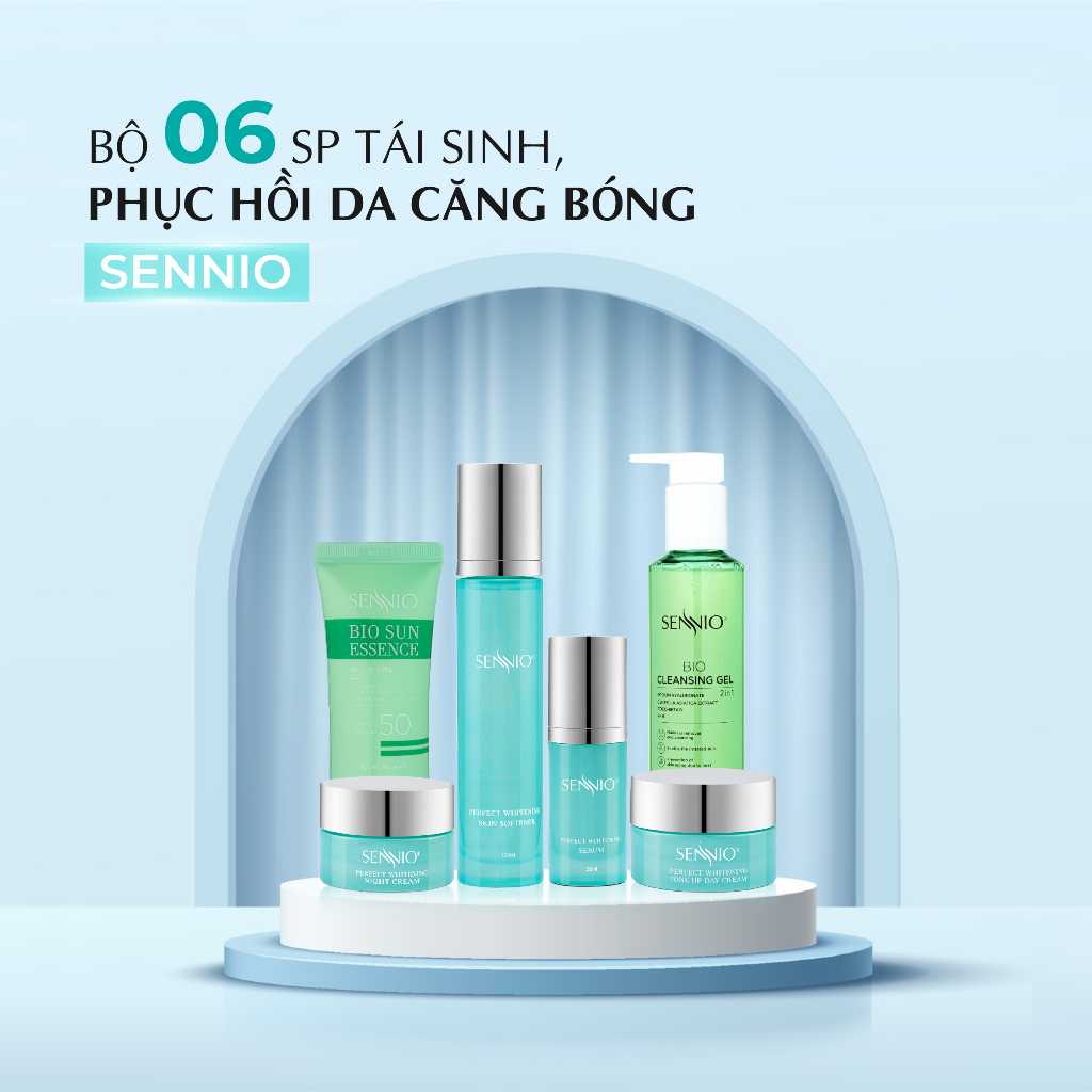 Bộ 4 sản phẩm kem dưỡng da Sennio Perfect Whitening Set 4 Combo tái sinh phục hồi da căng bóng SNO 832