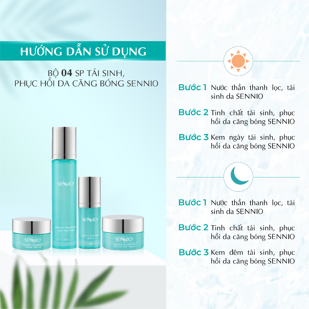 Bộ 4 sản phẩm kem dưỡng da Sennio Perfect Whitening Set 4 Combo tái sinh phục hồi da căng bóng SNO 832