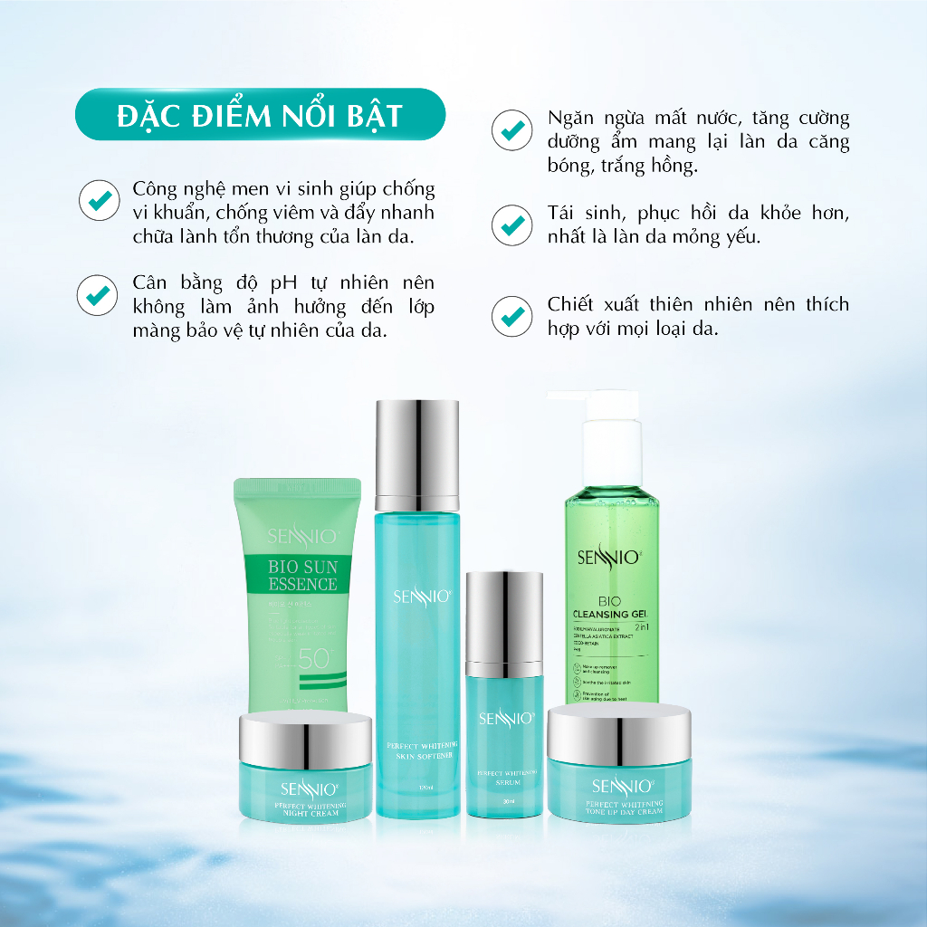 Bộ 6 sản phẩm kem dưỡng da Sennio Perfect Whitening Set 6 Combo tái sinh phục hồi da căng bóng
