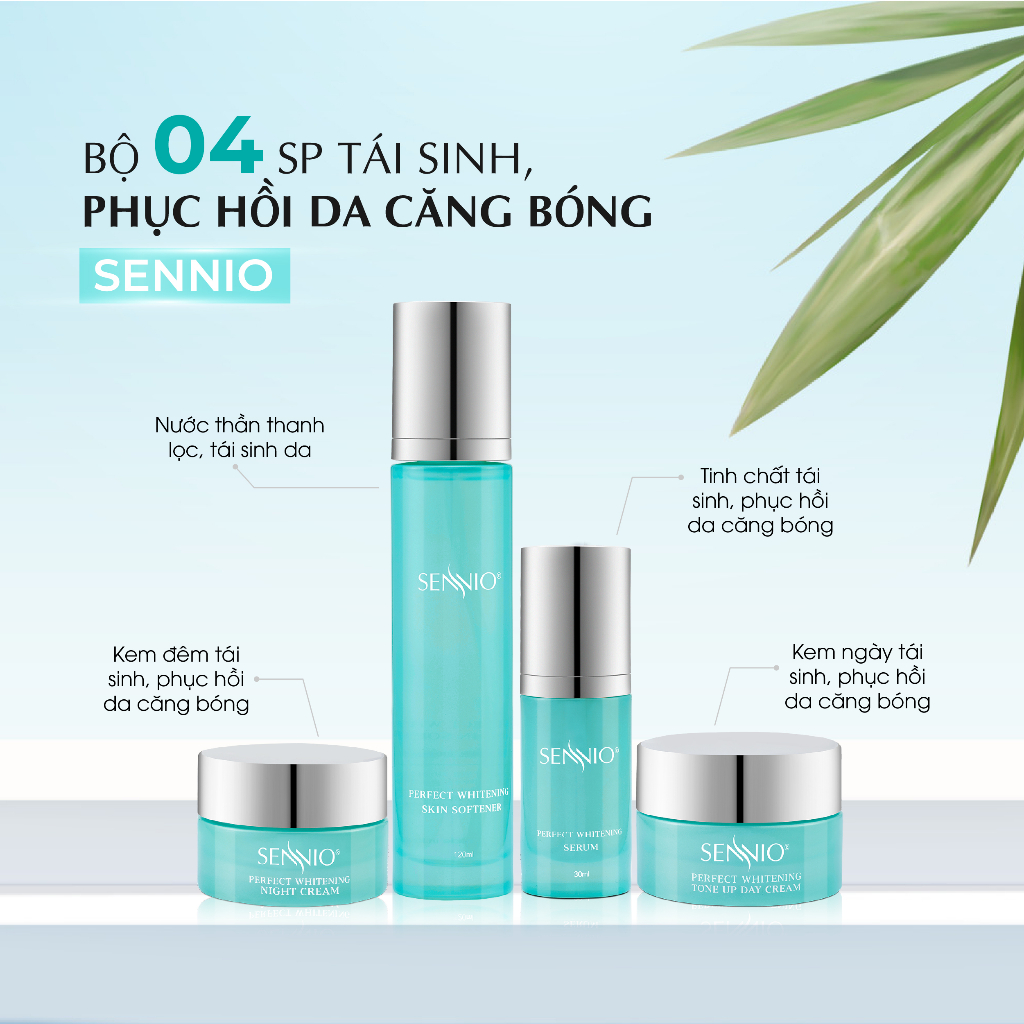 Bộ 4 sản phẩm kem dưỡng da Sennio Perfect Whitening Set 4 Combo tái sinh phục hồi da căng bóng SNO 832