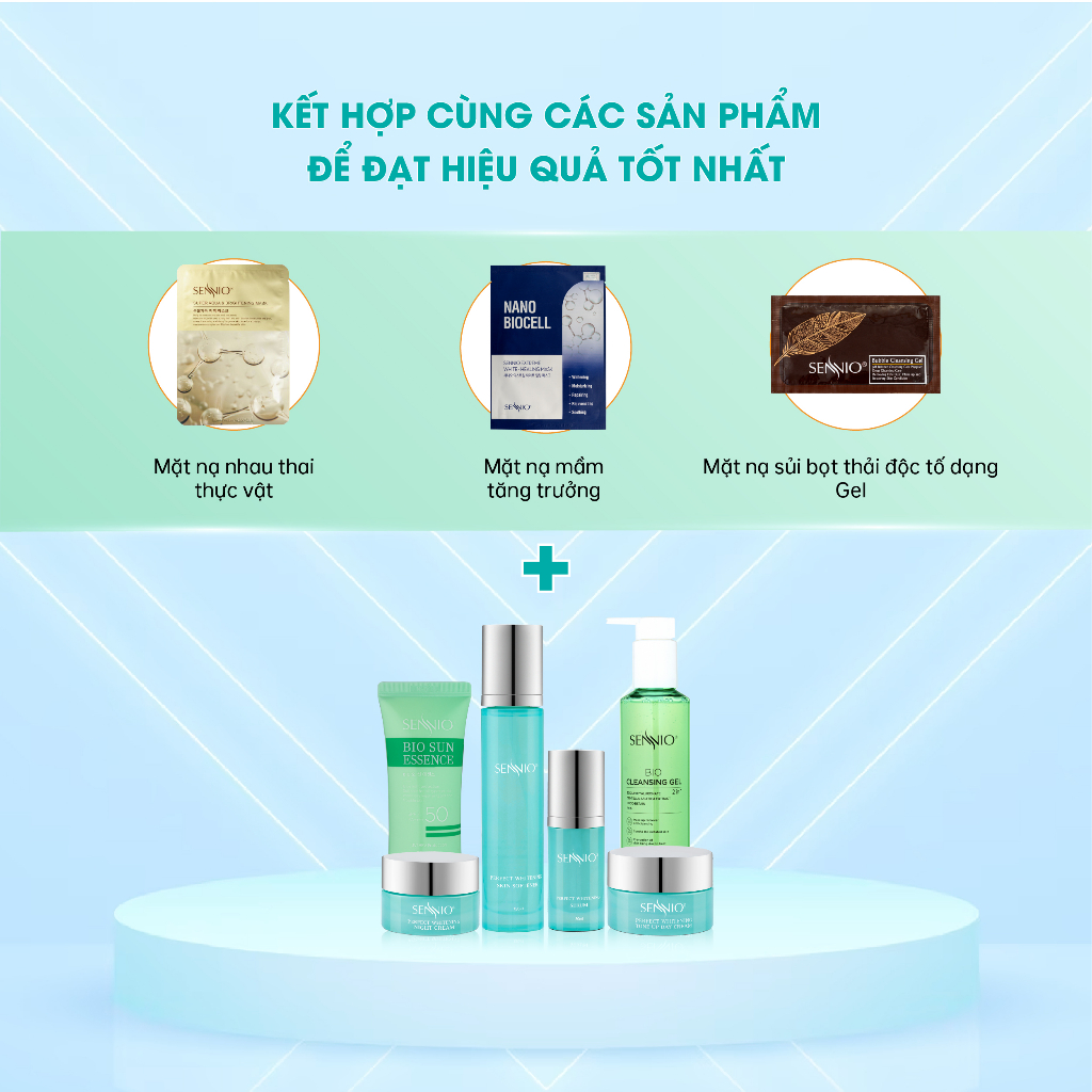 Bộ 6 sản phẩm kem dưỡng da Sennio Perfect Whitening Set 6 Combo tái sinh phục hồi da căng bóng