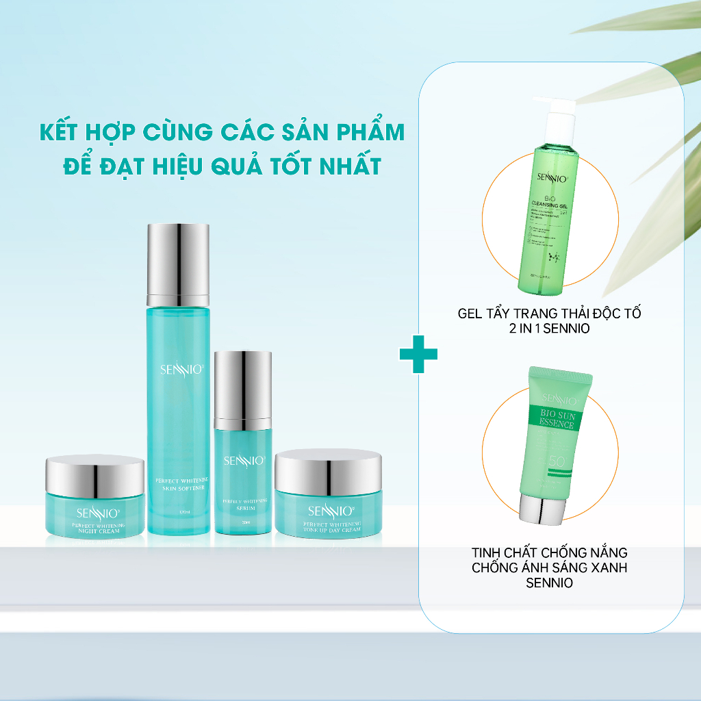Bộ 4 sản phẩm kem dưỡng da Sennio Perfect Whitening Set 4 Combo tái sinh phục hồi da căng bóng SNO 832