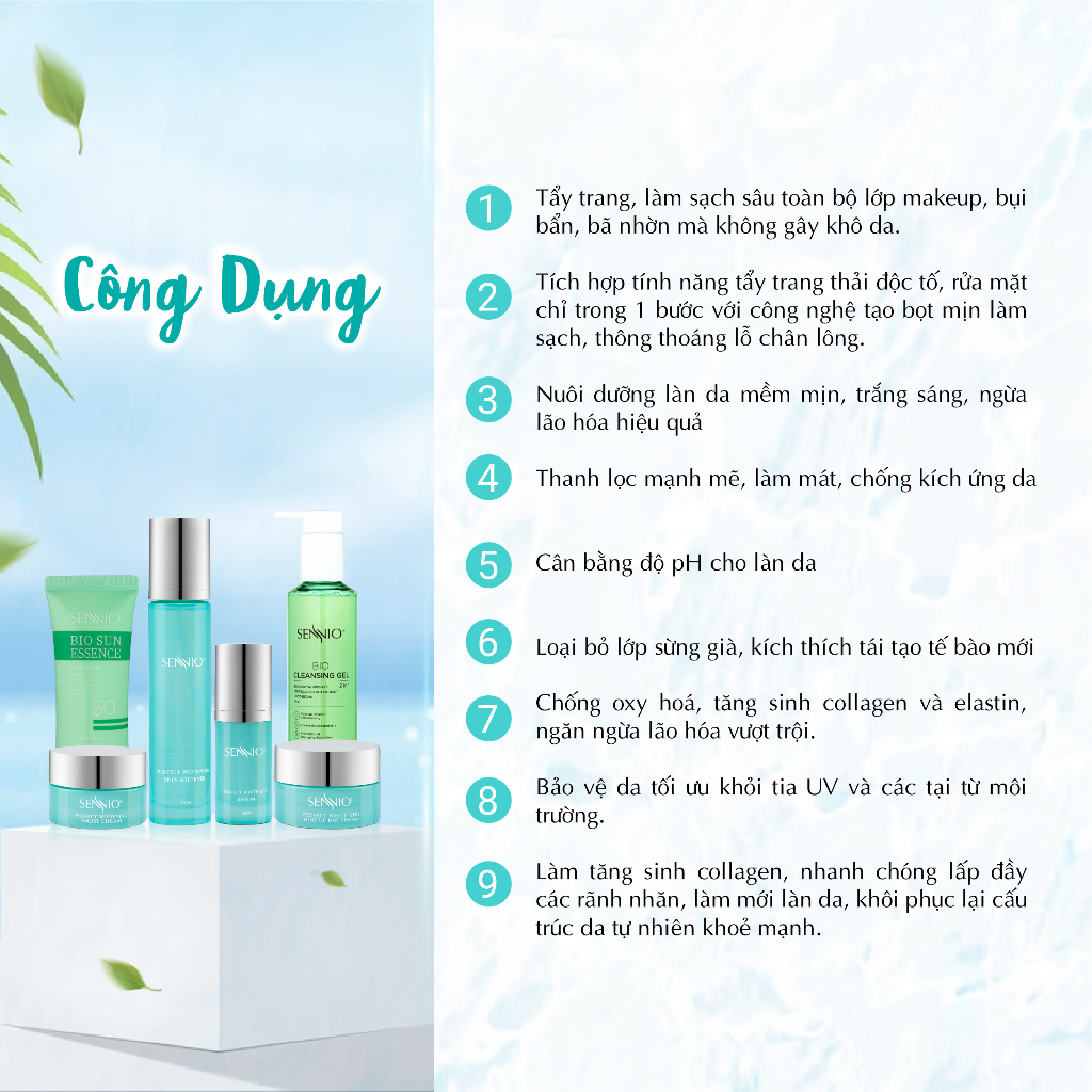 Bộ 6 sản phẩm kem dưỡng da Sennio Perfect Whitening Set 6 Combo tái sinh phục hồi da căng bóng