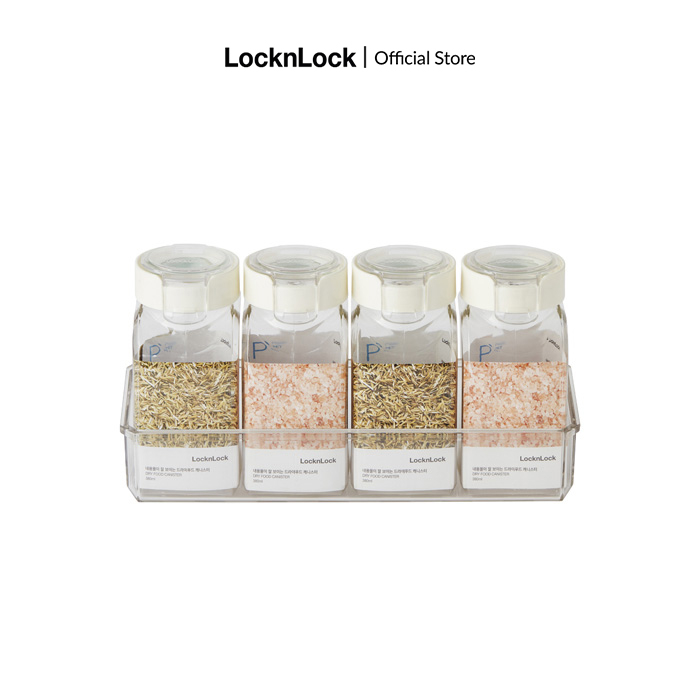 Hũ đựng thực phẩm khô màu trong suốt Lock&Lock Dry Food Canister 380ml*4 (gioăng màu mint hoặc hồng) HTE500NS4