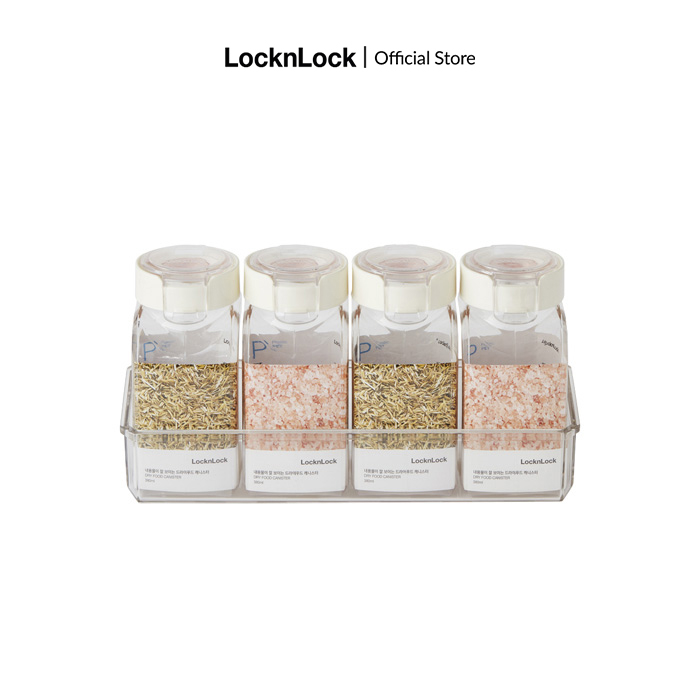 Hũ đựng thực phẩm khô màu trong suốt Lock&Lock Dry Food Canister 380ml*4 (gioăng màu mint hoặc hồng) HTE500NS4